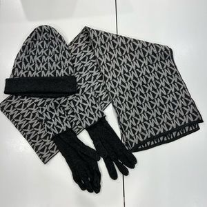 Michael Kors hat gloves scarf set gray and dark gray